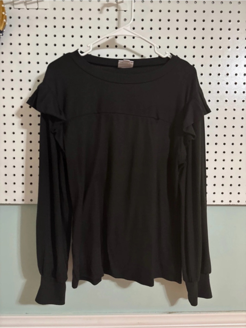 LuLaRoe Black Long Sleeve Ruffle Yoke Top